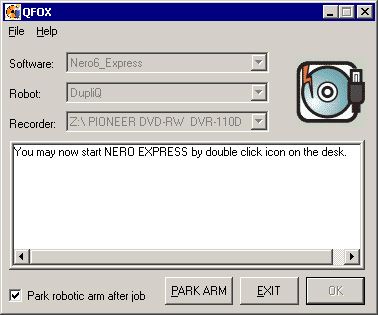 QFOX - интерфейс программы. Старт Nero Express