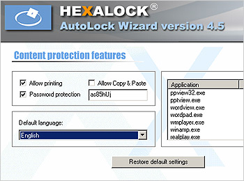 Параметры защиты диска в программе AutoLock Wizard